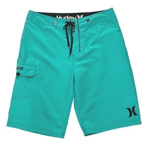 Hurley Mens One & Only 22" Board Shorts Size 31 Teal Cargo Pocket Swim Trunks
